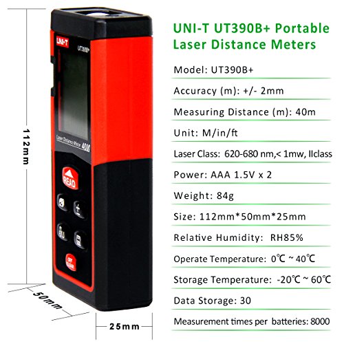 UNI-T UT390B+ Laser Distance Meter 40m Auto-range Area/Volumn/Diastimeter Range Finder Digital Laser Tape Measurement