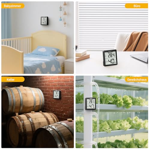 FUMMDUS Pack of 3 Digital Thermometer Hygrometer Indoor with Batteries AAA Temperature and Humidity Meter Indoor with Comfort Symbol Room Climate Meter for Greenhouse Wine Cellar (Black)