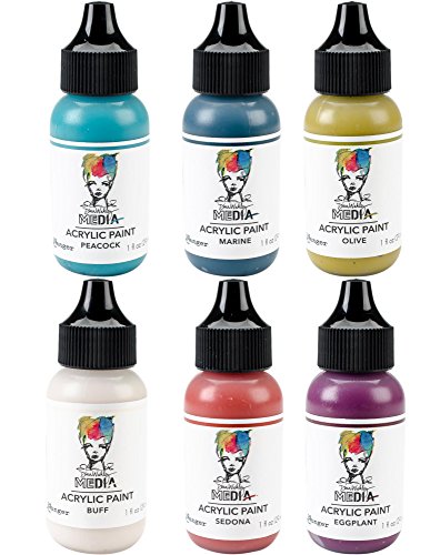 Dina Wakley - 2018 Heavy Body Acrylic Paints - One Ounce Bottles - Eggplant, Marine, Olive, Sedona, Buff & Peacock - 6 Bottle Set