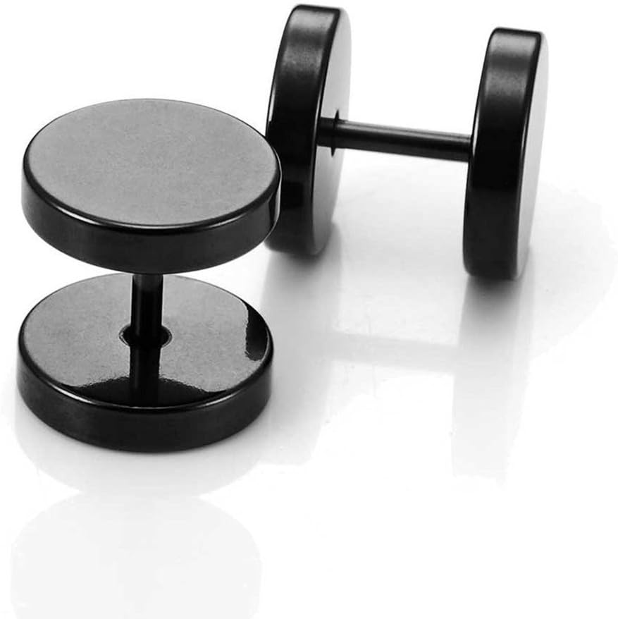 Black 316L Surgical Stainless Steel Elegant Trendy Style Beautiful Barbell Round Shaped Stud Earring for Men by Caratcube (CTC - 114)