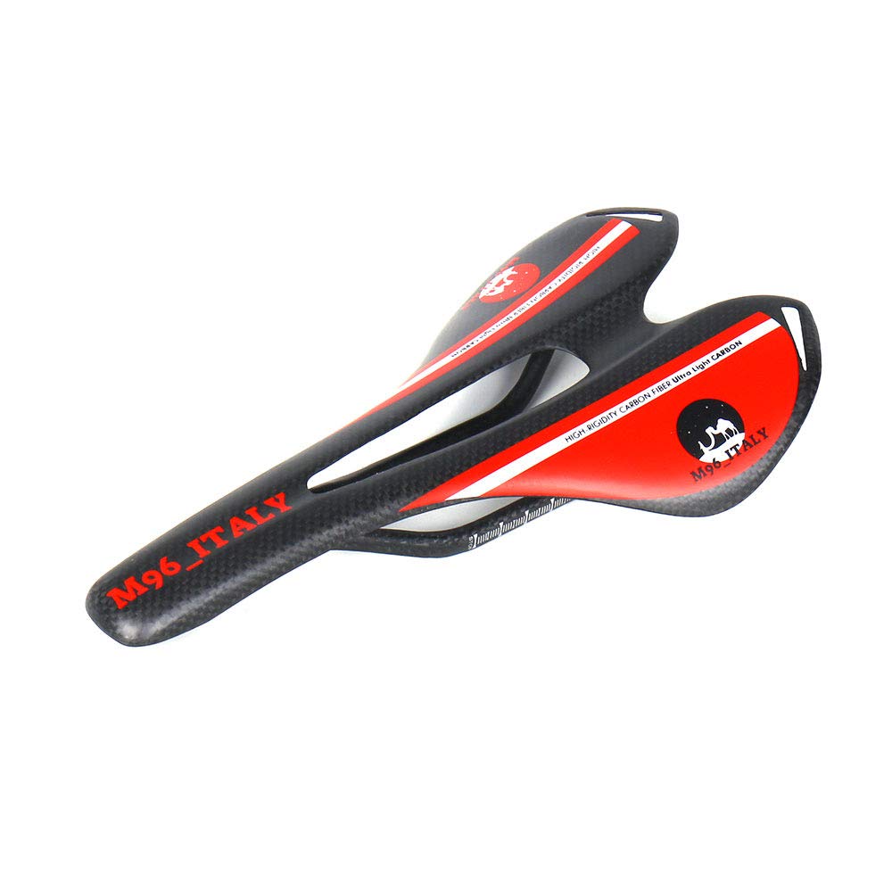 MH96_Italy 3K Carbon Fiber Bike Saddle for Road Bike and MTB Anti-Prostate Super Light 100g+/-, unisex_adult, Red Matte