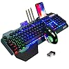 Wireless Gaming Keyboard and Mouse,Rainbow Backlit Rechargeable Keyboard Mouse with 3800mAh Battery Metal Panel…
