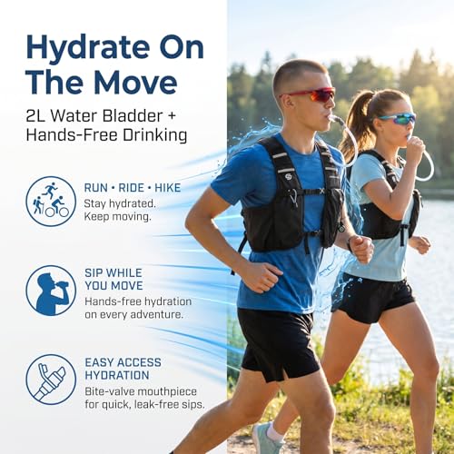 SAVIOR COOL Cooling Running Vest with Hydration Bladder 2L, 10L Hydration Backpack, 3 Cool Packs, 180 Min Cooling System, Reflective, for Men and Women | 2L water bladder, 3 cold sources