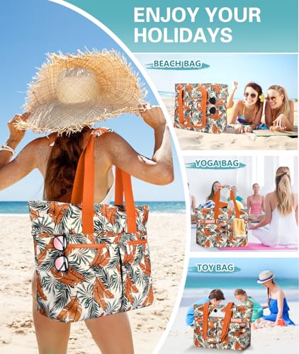 ENONEO Beach Bag for Women Large Beach Bag Family 45L Waterproof Bags Swimming Pool XXL Shopper Tote Bag with Zipper Foldable Beach Bags for Shopping Travel Picnic