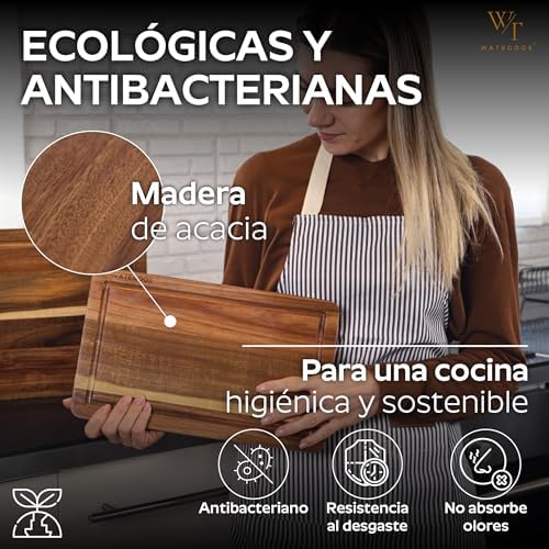 Embalar 2 tábuas de cortar de cozinha em madeira de acácia + suporte incluído