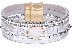 KSQS Tree of Life Leather Multi-Layer Wraps Bracelet,Boho Wide Buckle Wristband Bangle,Braided Cuff Bracelets for Women