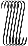 RuiLing 6-Pack 9 Inch Black Chrome Finish Steel Hanging Flat Hooks - S Shaped Hook Heavy-Duty S Hooks, for Kitchenware, Pots, Utensils, Plants, Towels, Gardening Tools, Clothes