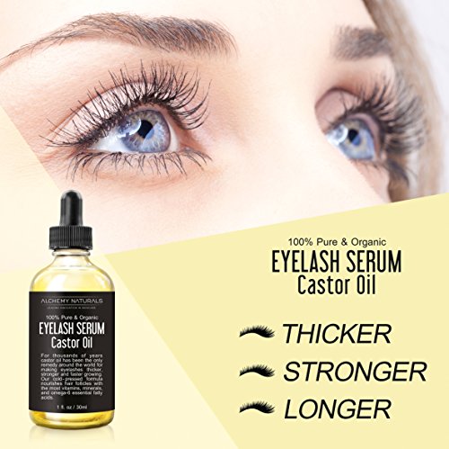 Castor Oil USDA Certified Organic, 100% Pure, Cold Pressed, Hexane-Free by Alchemy. Stimulate Growth for Eyelashes, Eyebrows, Hair. Lash Growth Serum, Brow Treatment. Deluxe Mascara Kit Included