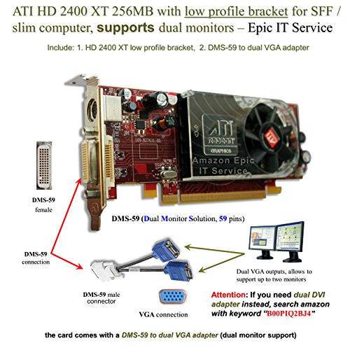 Epic IT Service - ATI HD 2400XT for dual monitor setup (half size bracket, DMS-59 to dual VGA adapter)