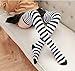 DAZCOS Striped Thigh High Socks Elastic Over The Knee Knit Stockings for Daily or Anime Robber Cosplay (Black+White)