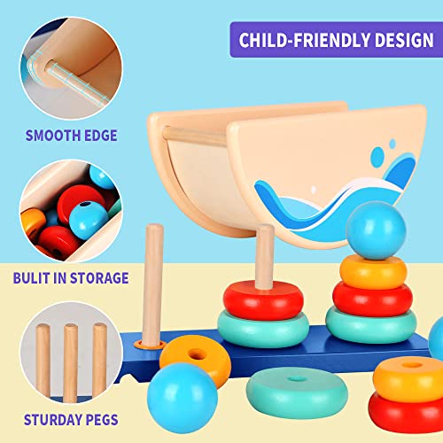 JUZBOT Montessori Toys for 1 Year Old, Wooden Stacking Toys for for
