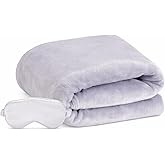 ENZOLVE Travel Blanket, Airplane Blanket, Ultra-Soft, Warm & Lightweight, 65x40 in, Outdoor Blanket Essentials for Women, Men & Kids, Included Eye Mask, Luggage Sleeve & Backpack Clip Navy Blue