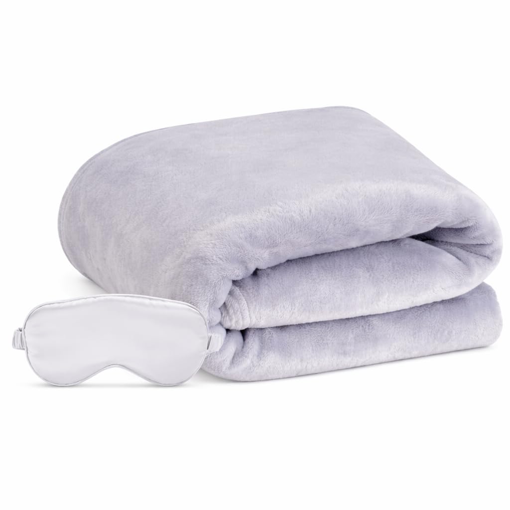 ENZOLVE Travel Blanket, Airplane Blanket, Ultra-Soft, Warm & Lightweight, 65x40 in, Outdoor Blanket Essentials for Women, Men & Kids, Included Eye Mask, Luggage Sleeve & Backpack Clip Navy Blue