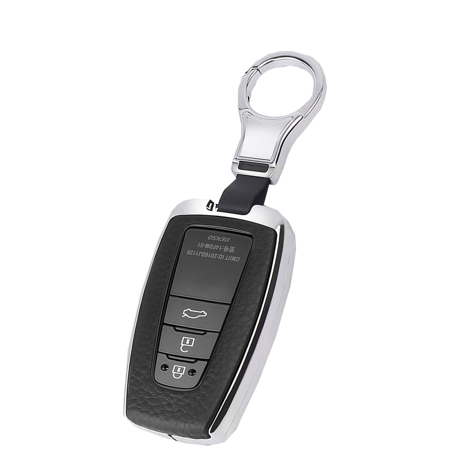HIBEYO Corolla RAV4 CH-R Prius Yaris Leather Key Case with Remote Control - Silver/Black