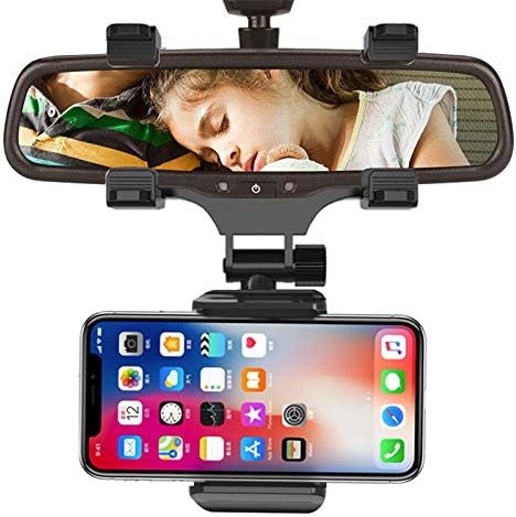 Giosio Universal Car Truck Rearview Mirror Mount Cell Phone Clip Stand Bracket 360 Degree Hanging Mobile Phone Holder Compatible with iPhone X/XS/XR/XS Max/8/8 Plus,Galaxy S10,S9,S8,Note 9 & any Phone