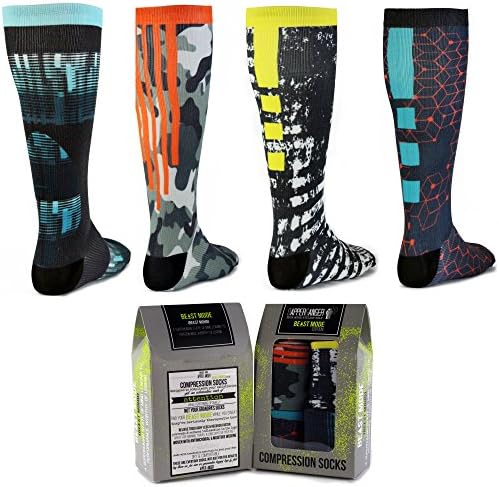 Compression Socks Men is Best Support for Diabetics Made for Athletic Sports Like Running - Medical Varicose Vein - Shin Splint Treatment - Travel - Nurses - Crossfit - 15-20 mmhg 4 Pack M/L 9.5-11.5