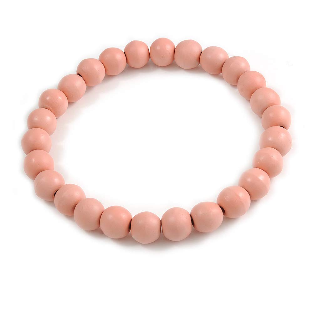 Avalaya Chunky Pastel Pink Round Bead Wood Flex Necklace - 44cm Long