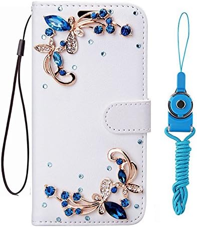 BlackBerry PRIV Case,Handmade Bling PU Leather Filo slots Wallet Flip Protective Case Cover for BlackBerry PRIV (Blue Butterfly)