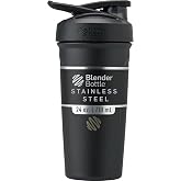 BlenderBottle Sport Flip Stainless Steel Shaker Bottle 24 oz Black | BPA Free Material