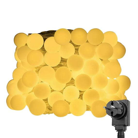 LE 100er LED Kugel Lichterkette 10M, Strombetrieben mit Stecker, 8 Modi und Merk-Funktion, ideale Weihnachtsbeleuchtung für I