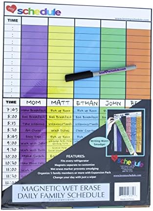 Love My Schedule Daily Family Schedule, Magnetic Wet Dry Erase, Same Day Priority Mail, Homeschool, Morning Rituals, Up to 5 Family Members, Daily Goals, Home or Business, 11" L x 15" W, Large