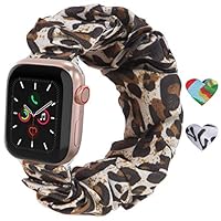 Scrunchie Watch Band Compatible with Apple Watch 38mm 40mm, Women Girls Leopard Elastic Hair Wristbands Replacement for iWatch Series 5 Series 4 3 2 1