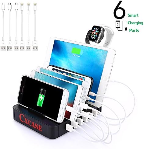 CXCase 6-Port USB Charging Station Dock Stand &amp; Organizer, Multi Port Charger Station, Universal Cell Phone Docking Station for iPhones, Samsung Galaxy, iPad, Tablets, Apple Watch, Smartphones