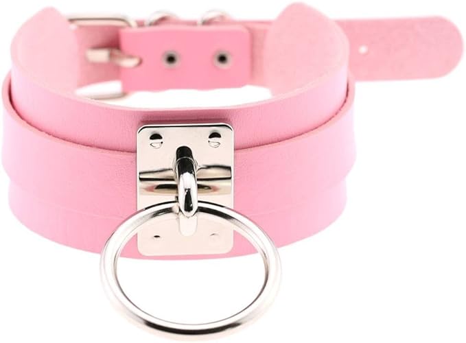 Amazon Comvip 欧米風 Puレザー メンズ レディース 首輪 チョーカー リング ベルト式 調節可能 パンク ファッション プレゼント タイプb ピンク チョーカー 通販