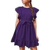 RETSUGO Girl Spring Summer Dresses Butterfly Sleeve Cotton A Line Ruffles School Dress for 6-14 Years Kids