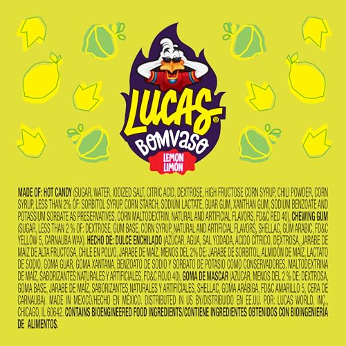 LUCAS BOMVASO JELLY LEMON FLAVORED WITH CHEWING GUM CANDY, 1.06OZ – 10 PIECES PACK FOR TREATS, FRUIT, PARTIES, PIÑATAS