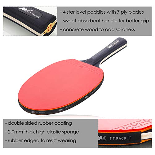Luniquz Table Tennis Paddles Set, Ping Pong Rackets and Balls Includes Carry Case for Indoor Outdoor Play