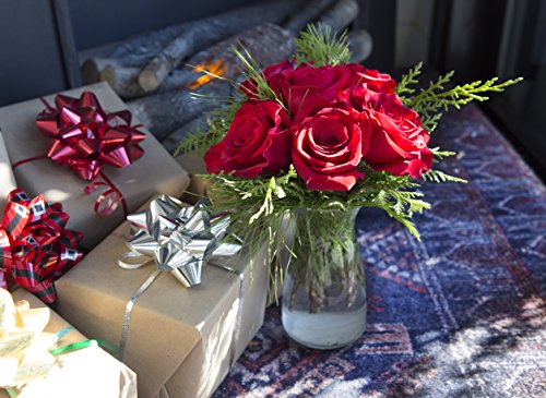 KaBloom Holiday Collection: Merry Red Roses and Seasonal Greens with Vase