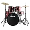 XDrum Rookie 22″ Standard Schlagzeug Komplettset Ruby Red – Ideal für Einsteiger – Stylische Hardware in schwarz – Inkl. Drumsticks 5B, Aufbauanleitung und Schlagzeugschule – Rot