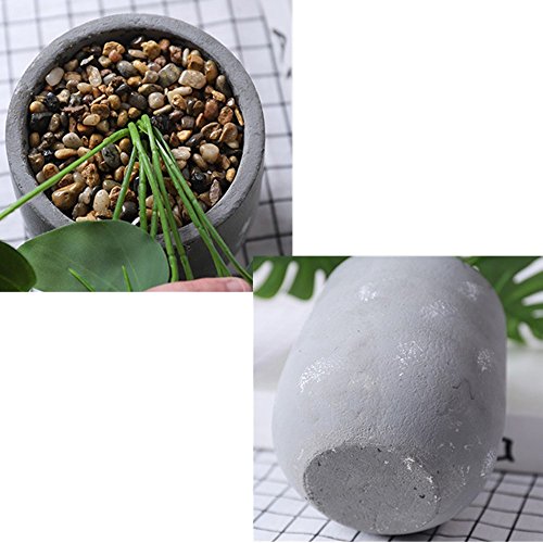 DODXIAOBEUL 17 inch Tropical Leaves Potted Artificial Simulation Tropical Oak Leaves Fake Plant Decorative Lifelike Flower Green Plants with Round Cement Pot (Green-B)