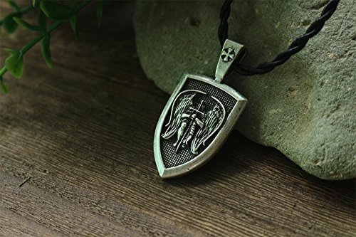 HANDMADE JEWELLERY - Viking Necklace Archangel St.Michael Protect Me Saint Shield Protection Pendant Jewelry -Gift for Men - Women - Adult - Luxury Gift (Silver)