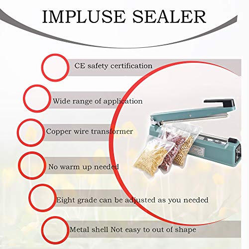 Konmee 12 inches Impulse Manual Hand Bag Sealer Heat Sealing Machine for Mylar and Cereal Bags Plastics Bags Polythene with Extra Replacement Element Grip