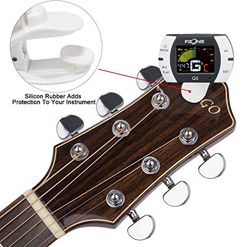 Fzone Q5 Chromatic Clip-on Tuner for Guitar, Ukulele, Bass, Violin, Banjo and Woodwind Instruments, Full Color LCD,Extra Mic Function-A4 Calibration - Thumbnail 5