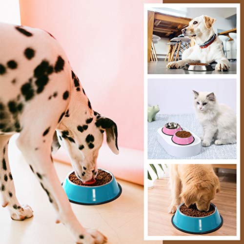 LEACOOLKEY Edelstahl Hundenäpfe Futter 2 Stücke - und Wasserschale Ungiftig 2er Pack Hundenäpfe mit Gummibasis für kleine / mittlere / große Hunde, Katzen