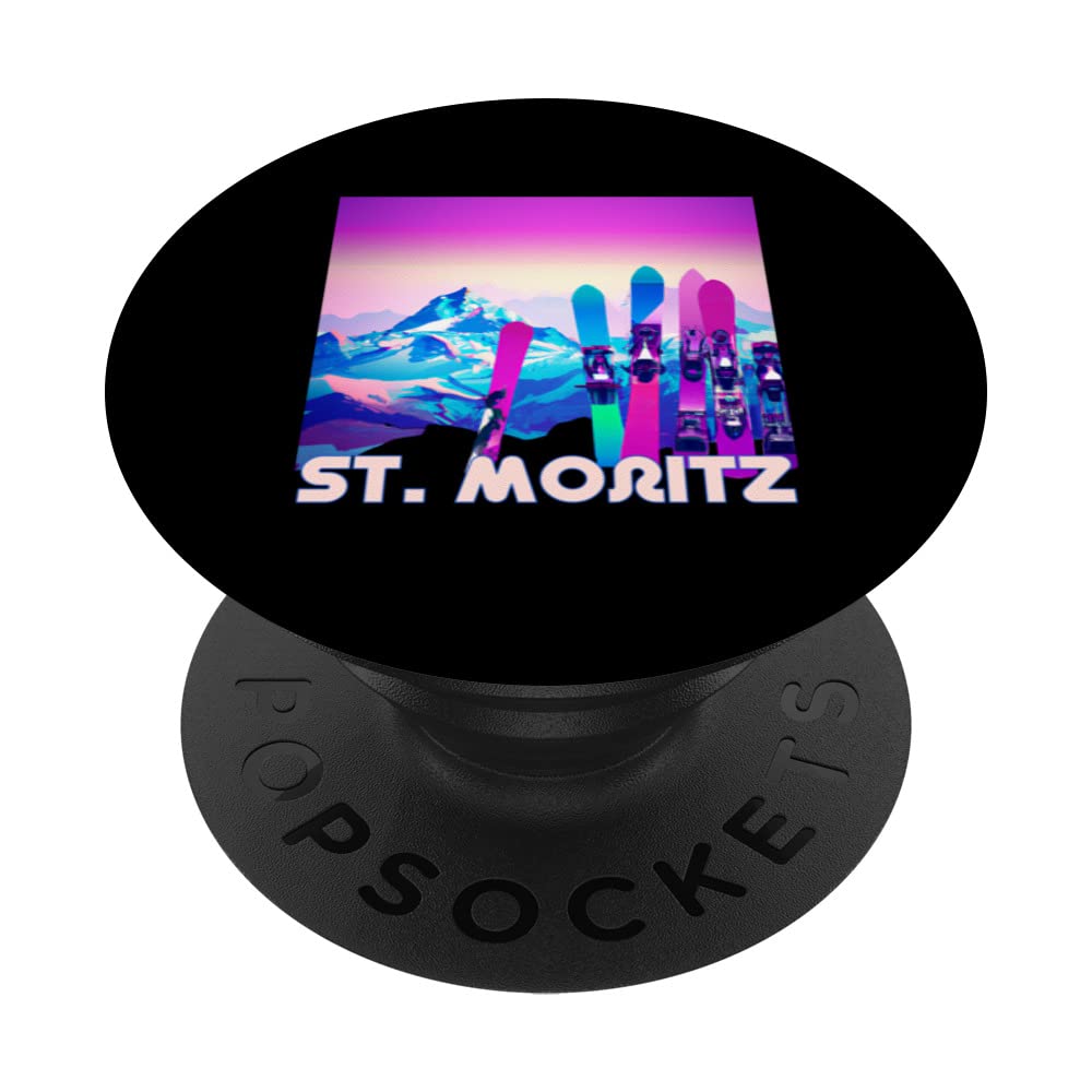 St. Moritz Ski - Retro 80's Style Skiing & Snowboarding PopSockets Swappable PopGrip