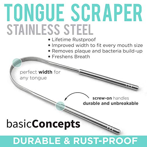 image for Tongue Scraper (3 Pack), Cure Bad Breath (Medical Grade), Stainless St
