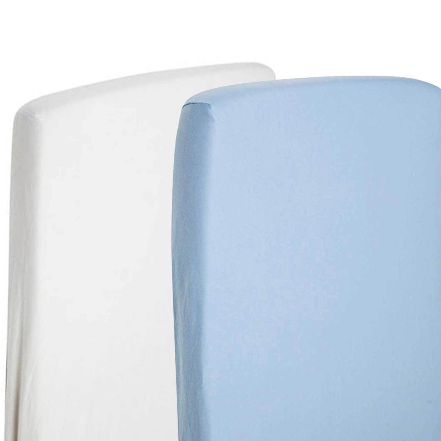 2X Cot Bed 100% Premium Cotton Jersey Fitted Sheet 140cm x 70cm White & Blue
