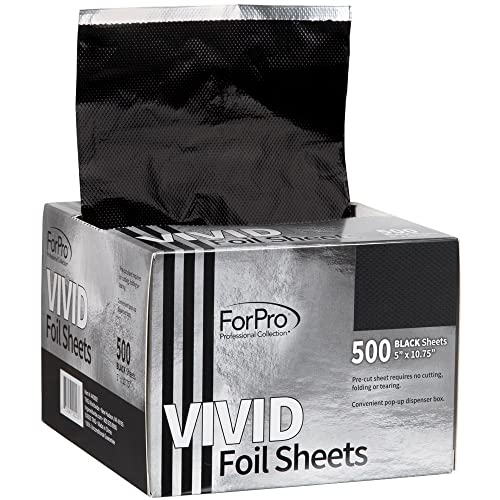 ForPro Professional Collection Vivid Black Embossed Foil Sheets, Aluminum, Pop-Up Foil Dispenser, Hair Foils for Color Application & Highlighting Services, Food Safe, 5” W x 10.75” L, 500-Count