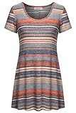 Helloacc Women Summer Tunic Shirts, Short Sleeves Fit and Flare Tops Blue 2XL