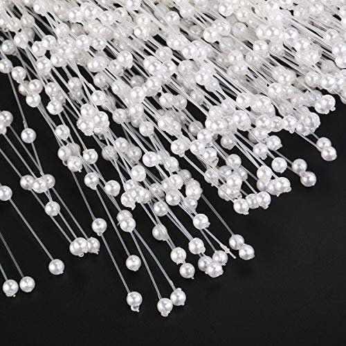 Canjoyn 100 Stems Pearl Sticks Beading on Wire Stems for DIY Garland Bridal Wedding Pearl Bouquet Home Party Decor Craft (Silver)