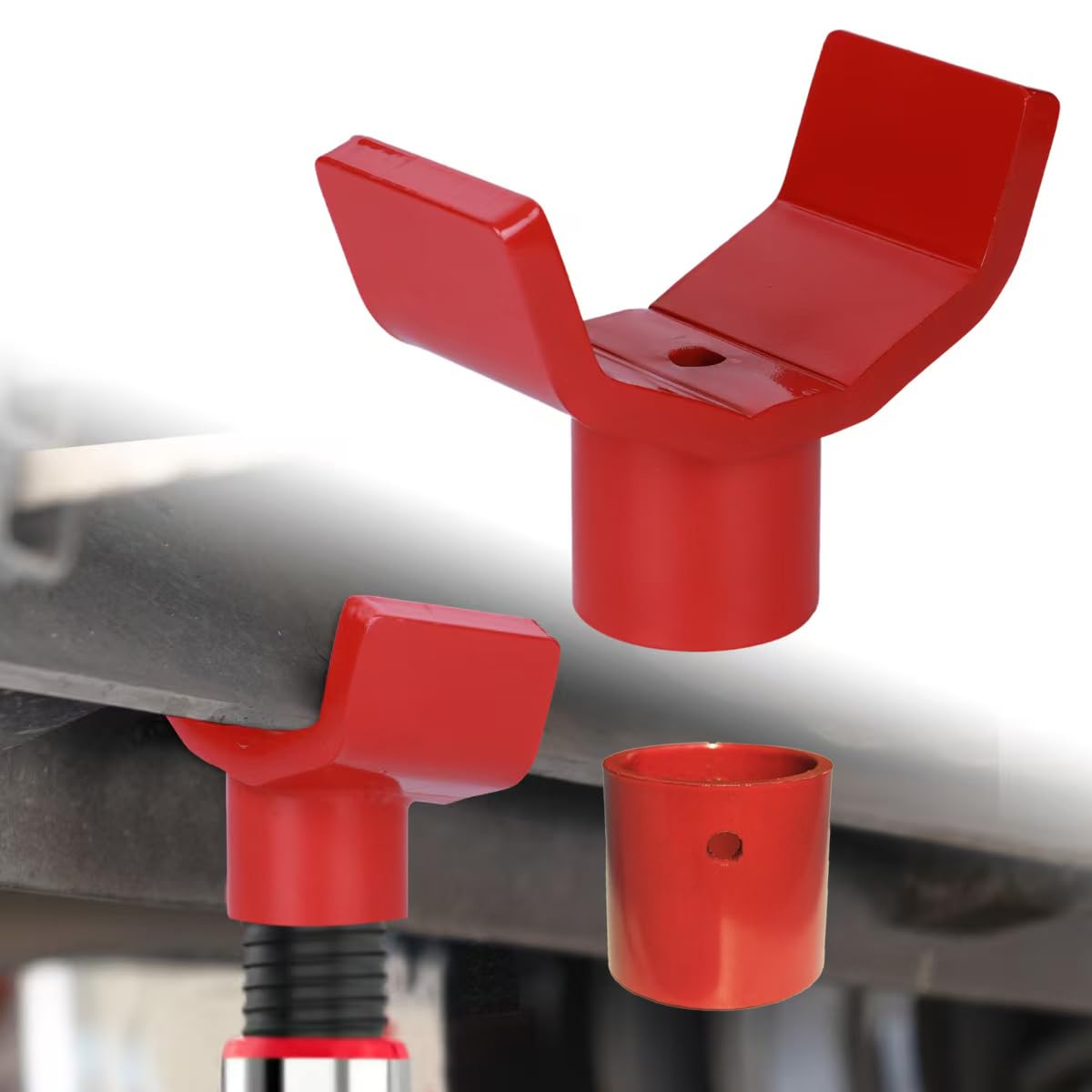 Photo 1 of 2-in-1 Bottle Jack Adapter - Universal Steel Adapter for Safe Jack Lift, Fits 1.61-Inch (41mm) or Smaller Bottle Jacks, Works with Round Axles (4.5" Max) & Square Axles (3.5" Max)