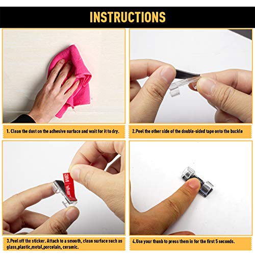 XIAOXI Cable Clips with Strong Self-Adhesive Pads | Tidy and Organise Cords and Wires | Black | Set of 20 (Clear) - Thumbnail 5