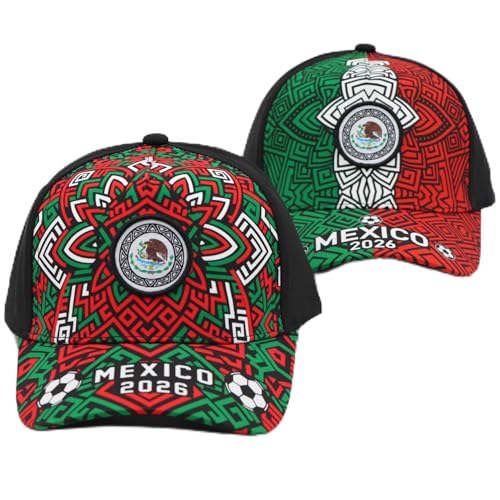 Set 2 Gorras México 2026 Diseño Original con Patrón Azteca Deportivo para Entrenamiento o Gym, Cachucha unisex con Escudo Mexicano para Aficionados al Fútbol, Gorra de Béisbol para Hombre y Mujer