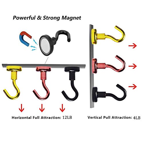 Youngneer 12pcs Magnetic Hooks Heavy Duty 12LB Colored Small Neodymium Rare Earth Magnets Hangers for Refrigerator Kitchen Indoor Outdoor - Thumbnail 2