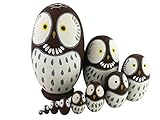 Adorable Lovely Animal Theme Big Round Eyes Brown Wise Owl Egg Shape Wooden Handmade Nesting Dolls Matryoshka Dolls Set 10 Pieces for Kids Toy Birthday Home Kids Room Decoration