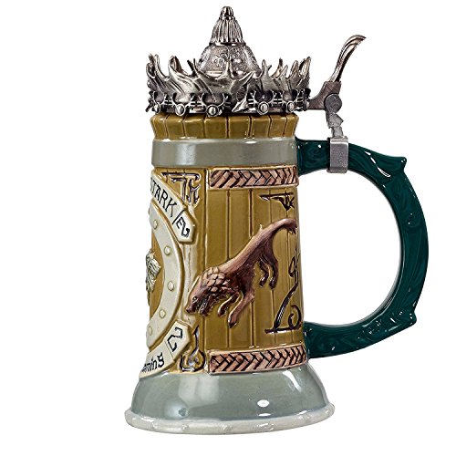 Game-of-Thrones-House-Stark-Stein--22-Oz-Ceramic-Base-with-Pewter-Baratheon-Crown-Top-ne-k